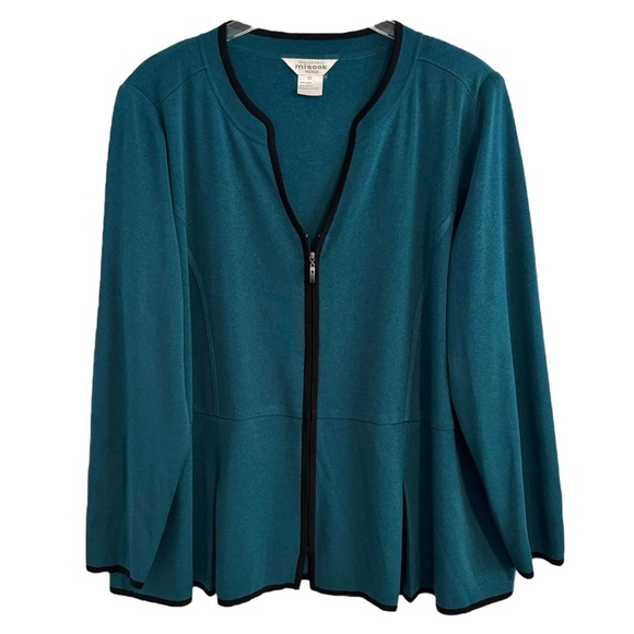 EXCLUSIVELY Misook Woman 2 PC Teal Knit Cardigan Jacket Top SET 2X - Picture 2 of 8